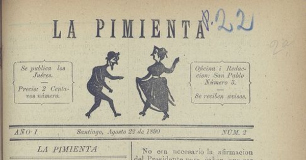 La Pimienta. Santiago, 22 de agosto de 1890