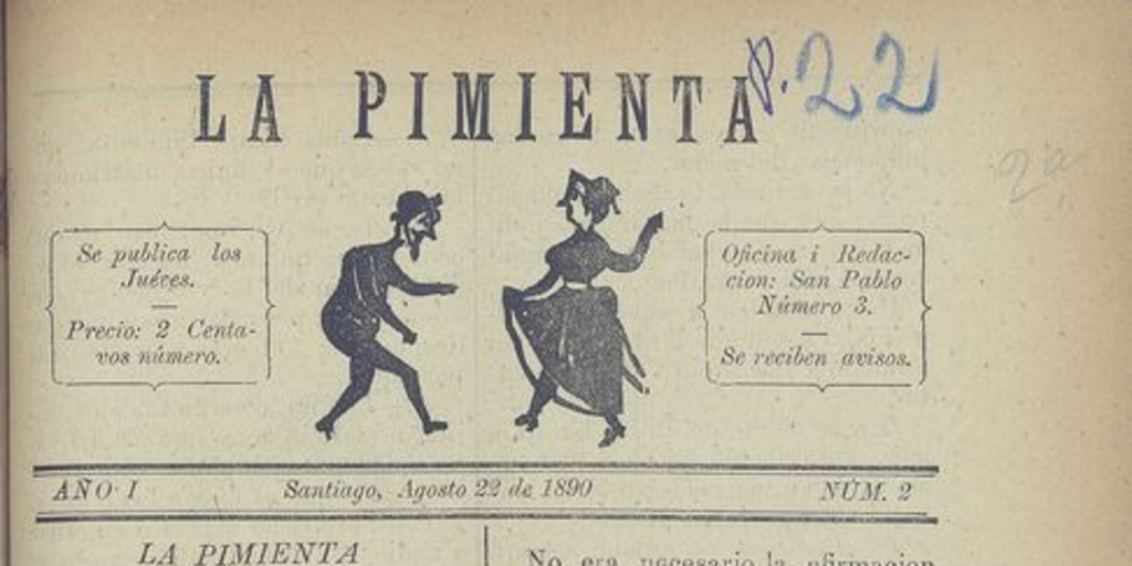 La Pimienta. Santiago, 22 de agosto de 1890