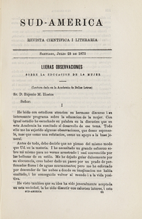 Sud-América. Tomo 1, [25 de julio de 1873]