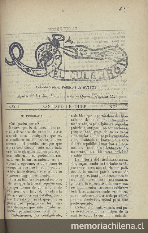 El Culebrón. Santiago, 10 de mayo de 1890