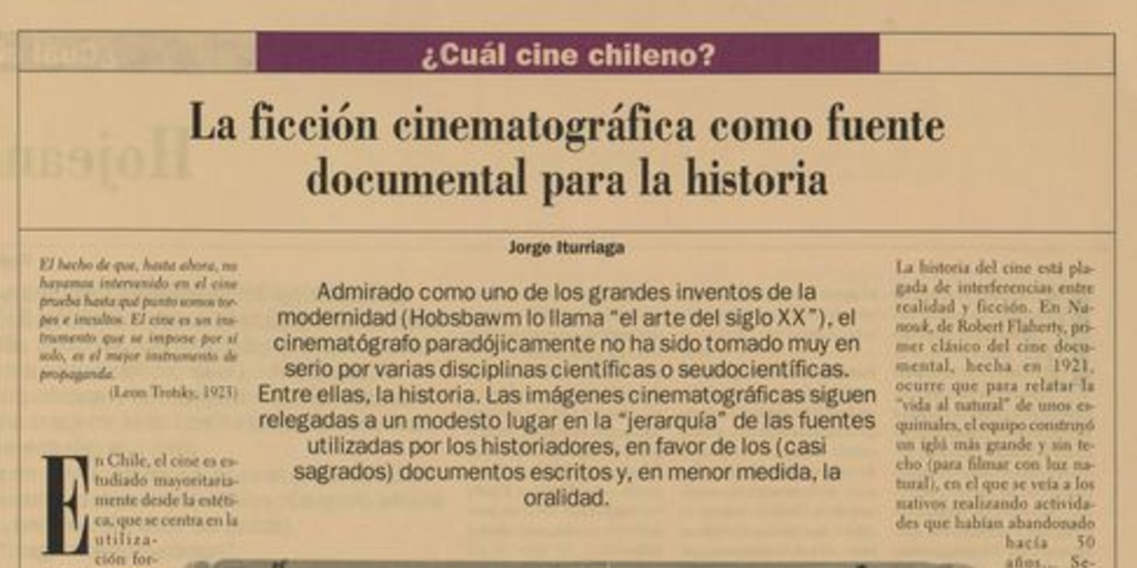 "La ficción cinematográfica como fuente documental para la historia"En: Patrimonio  Cultural (25): 15, otoño-invierno, 2002.