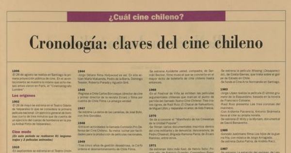 "Cronología: claves del cine chileno"En: Patrimonio  Cultural (25): 27, otoño-invierno, 2002