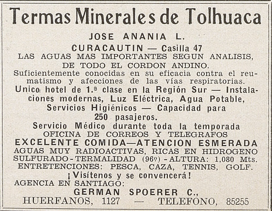 Publicidad de Termas Minerales de Tolhuaca