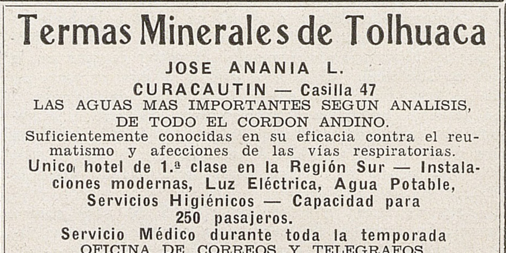 Publicidad de Termas Minerales de Tolhuaca