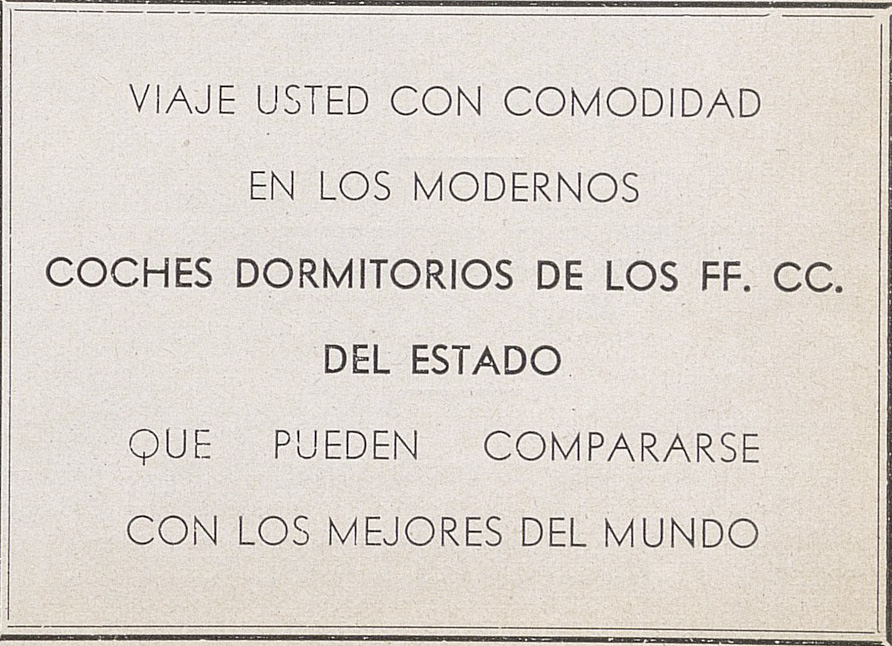 Publicidad de coches dormitorios de la Empresa de Ferrocarriles del Estado