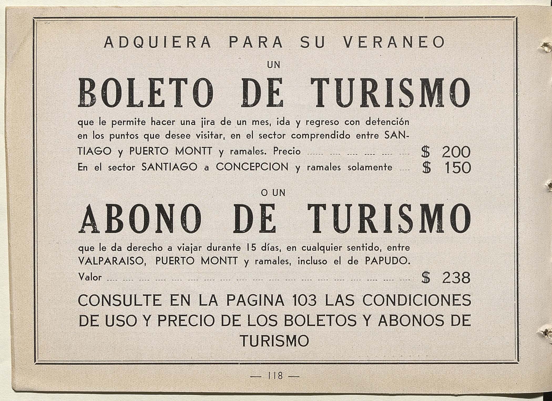 Publicidad de boleto y abono de turismo de la Empresa de Ferrocarriles del Estado