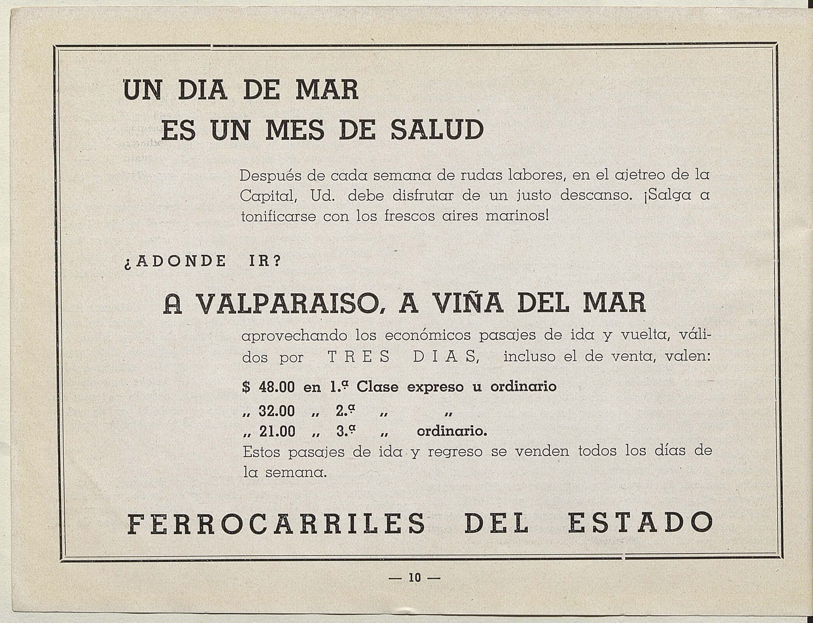 Publicidad de viaje a Valparaíso y Viña del Mar