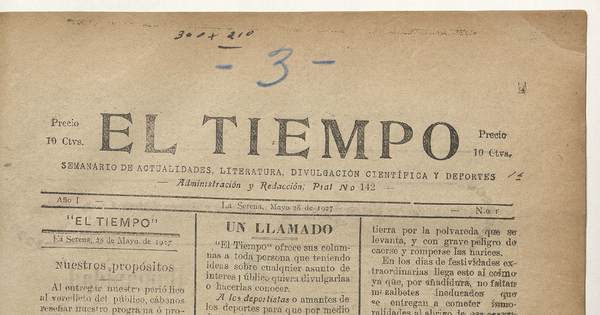 El Tiempo, número 1, 28 de mayo de 1927