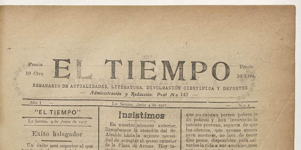 El Tiempo, número 2, 4 de junio de 1927