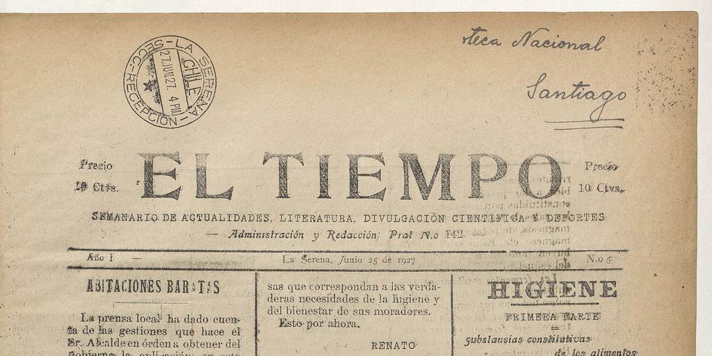 El Tiempo, número 5, 25 de junio de 1927