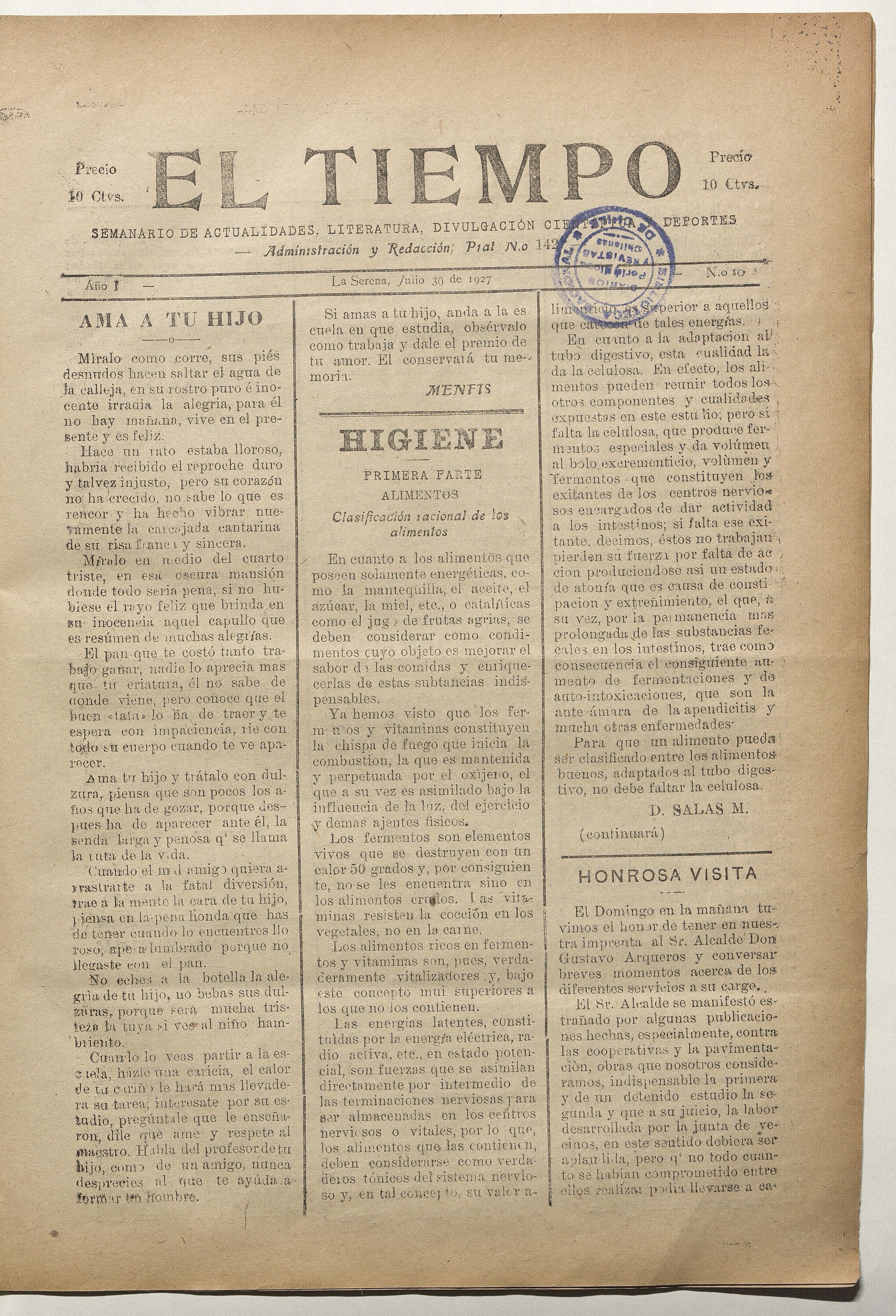 El Tiempo, número 10, 30 de julio de 1927