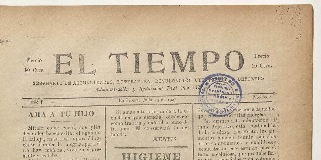 El Tiempo, número 10, 30 de julio de 1927