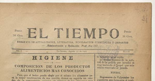 El Tiempo, número 14, 27 de agosto de 1927