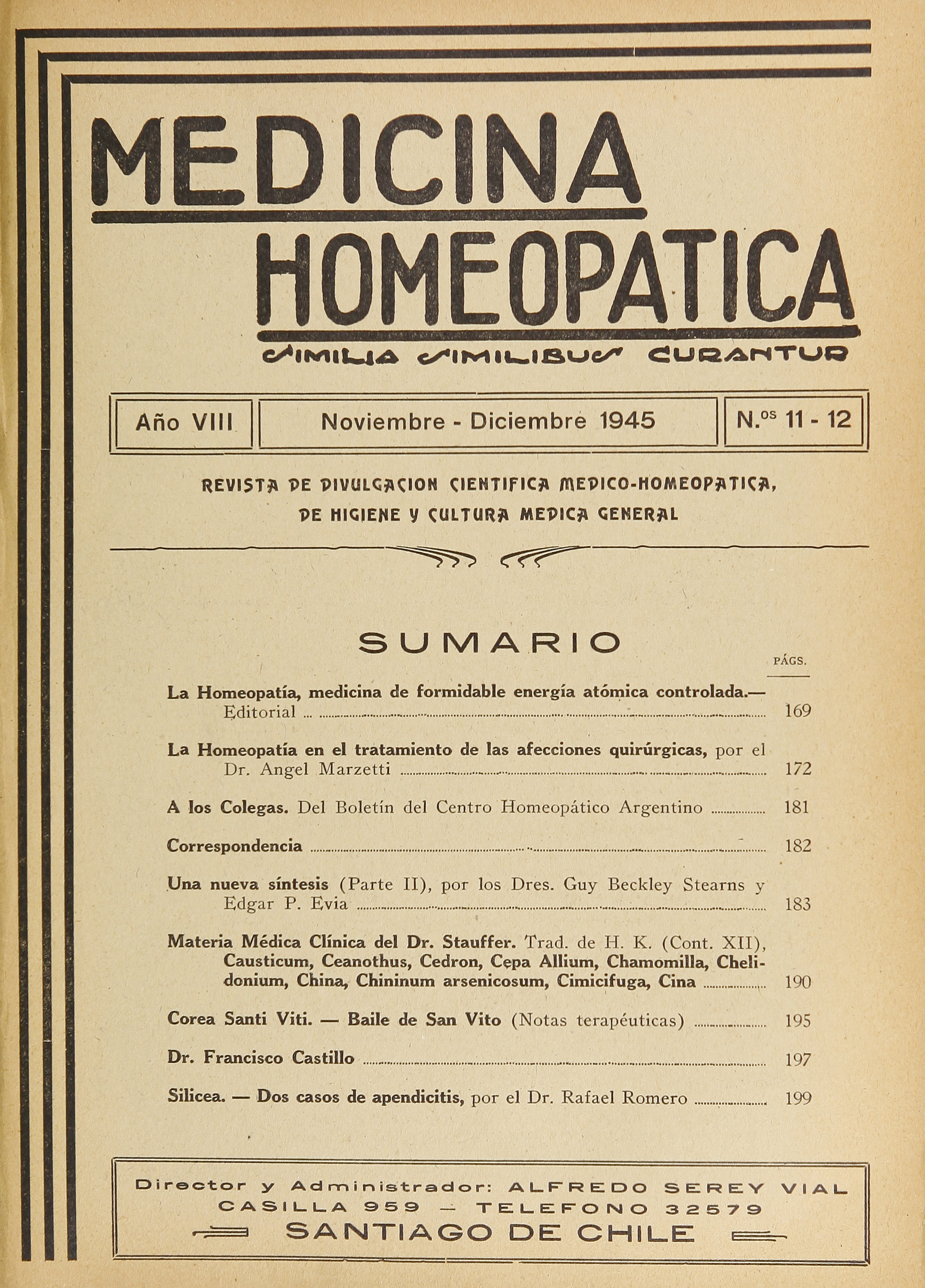 Medicina homeopática, números 11-12, noviembre-diciembre de 1945