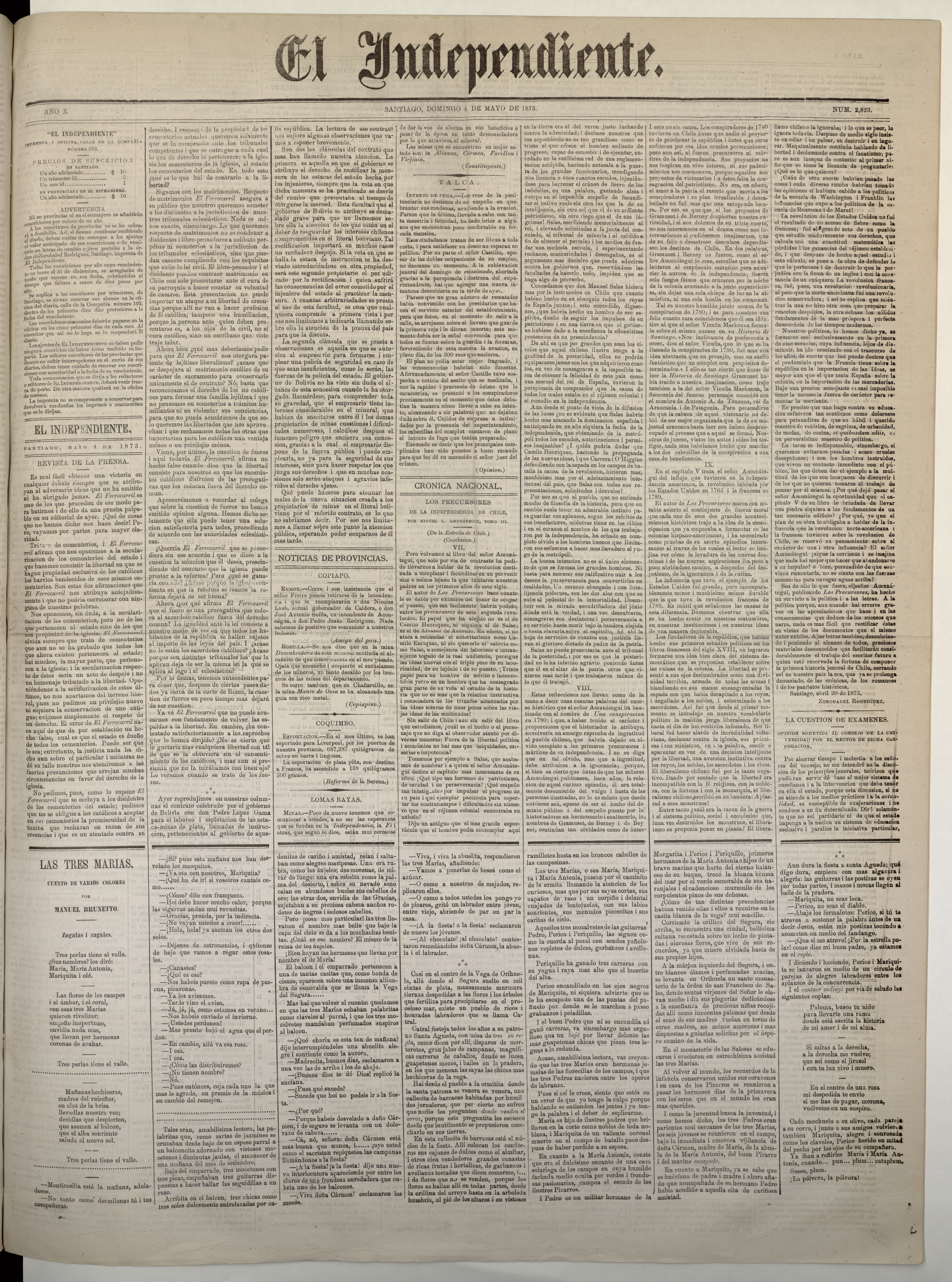 El Independiente: 2.823, 04 de mayo de 1873 (4 páginas)