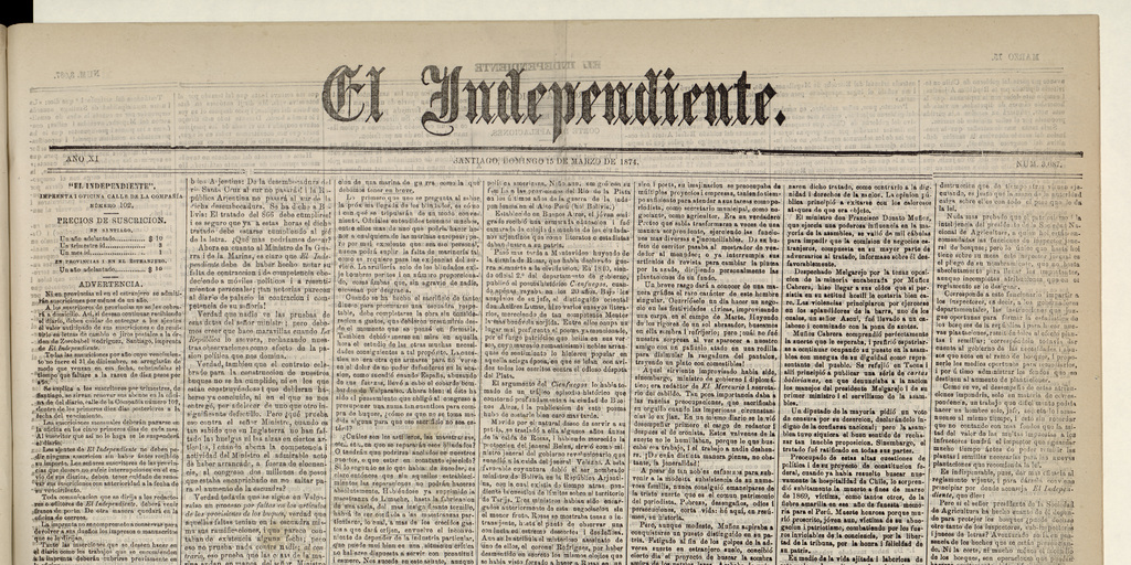 El Independiente: 3,087, 15 de marzo de 1874 (4 páginas)