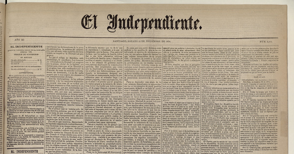 El Independiente: N° 3.315, 12 de diciembre de 1874 (4 páginas)