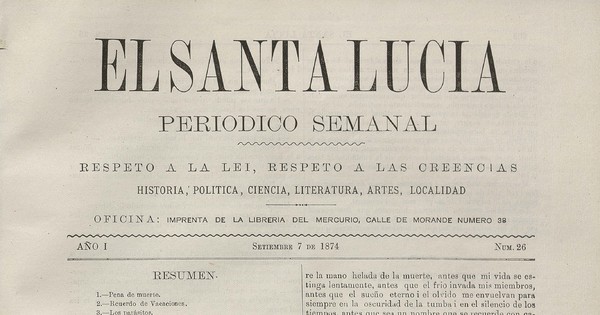 El Santa Lucía. Año I, número 26, 7 de septiembre de 1874