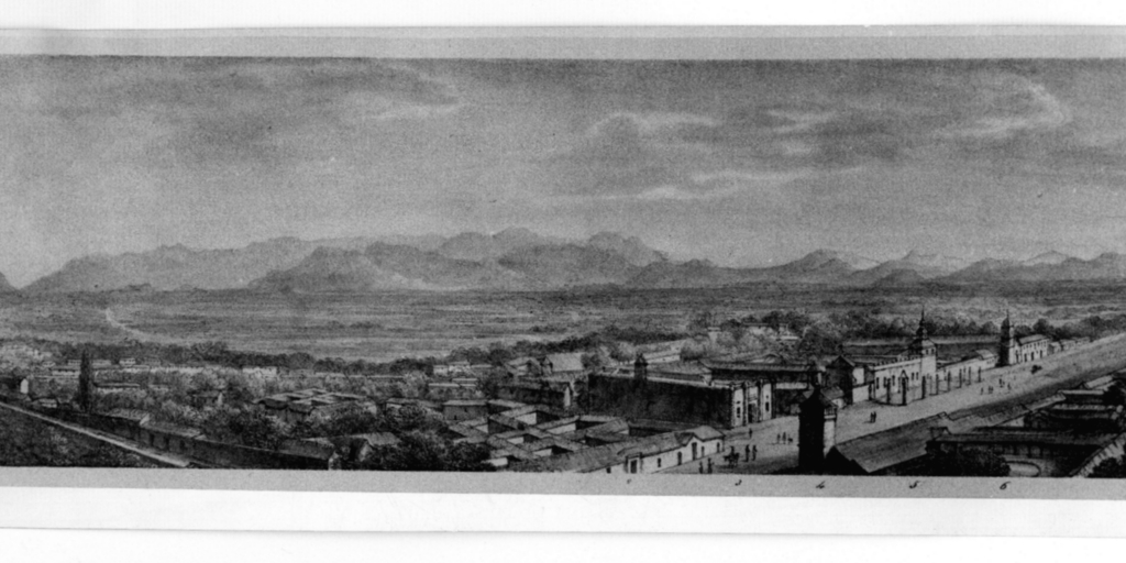 Vista panorámica de Santiago. Desde la Iglesia de La Merced al cerro Santa  Lucía