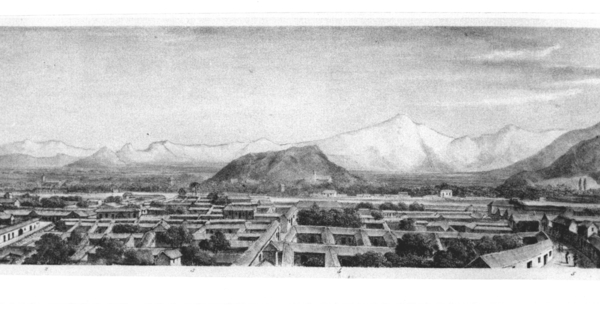 Vista panorámica de Santiago. Desde el Llano de Maipo al colegio de los Agustinos