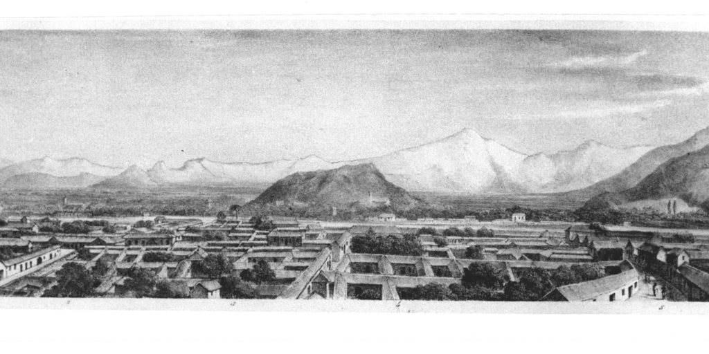 Vista panorámica de Santiago. Desde el Llano de Maipo al colegio de los Agustinos
