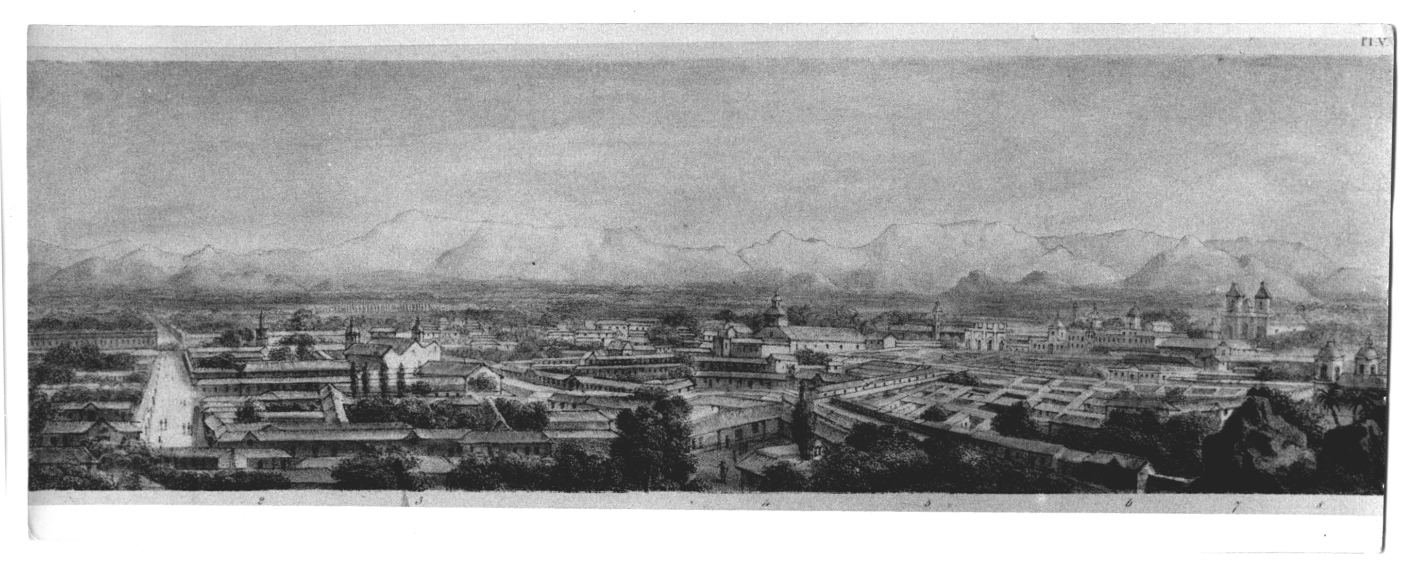 Vista panorámica de Santiago. Desde Casa de Moneda al peñón de Sta. Lucía