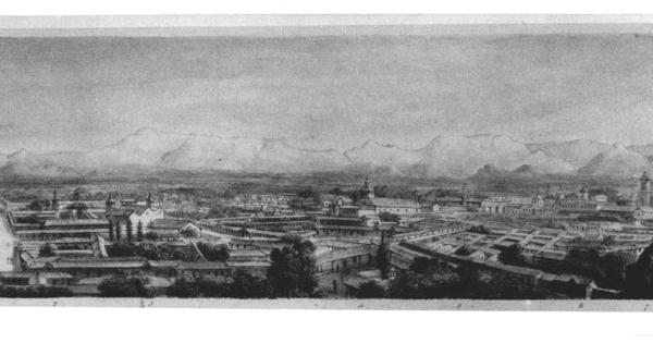 Vista panorámica de Santiago. Desde Casa de Moneda al peñón de Sta. Lucía
