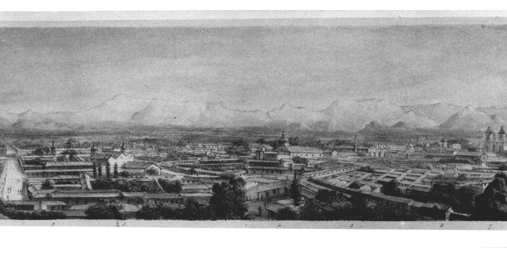 Vista panorámica de Santiago. Desde Casa de Moneda al peñón de Sta. Lucía