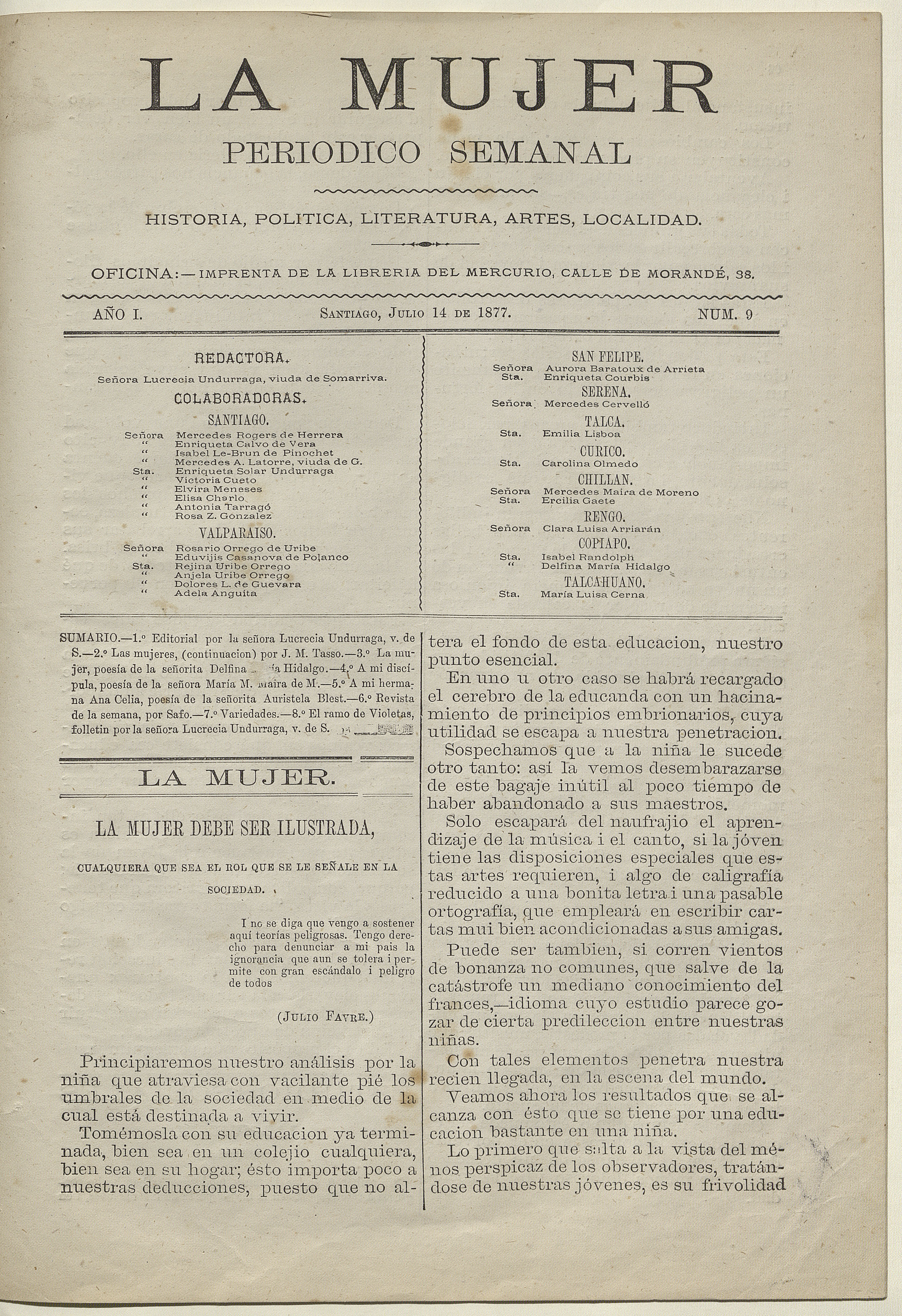 La Mujer. Año 1, número 9