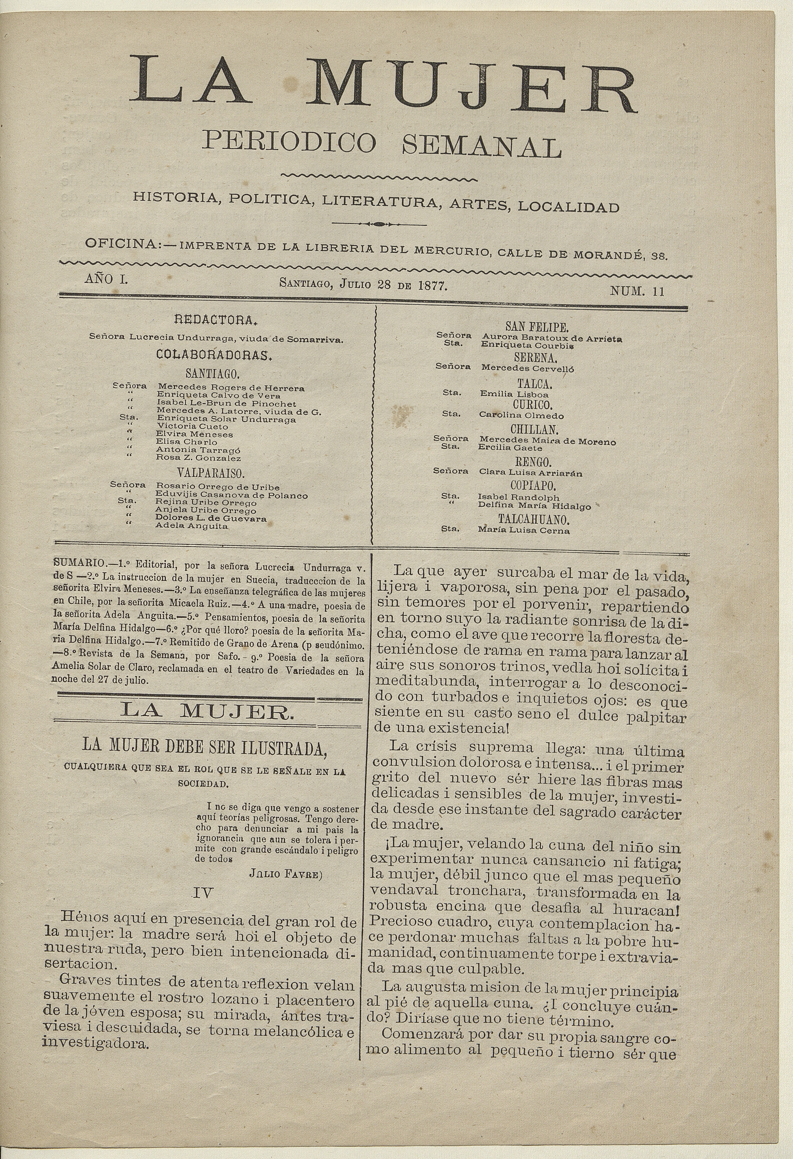 La Mujer. Año 1, número 11