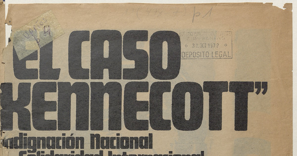 Portada de El Caso Kennecott: indignación nacional, solidaridad internacional, 1972