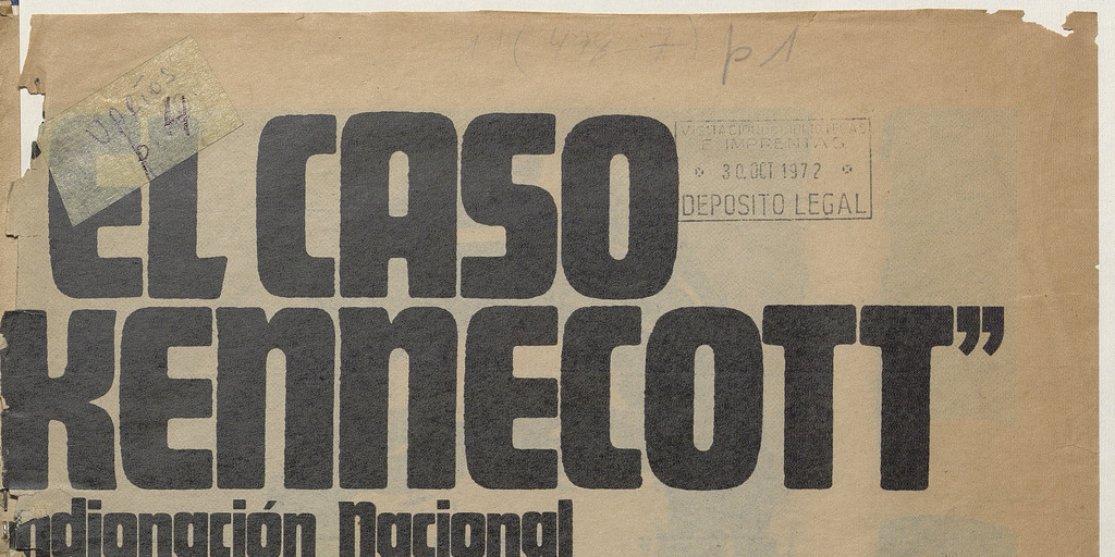 Portada de El Caso Kennecott: indignación nacional, solidaridad internacional, 1972