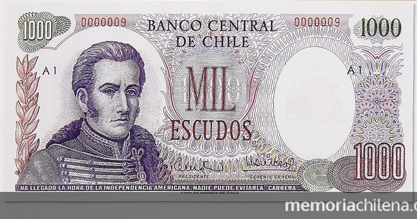 Pie de foto: Billete de 1000 escudos Banco Central, 1973