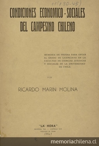 Condiciones económico-sociales del campesino chileno.