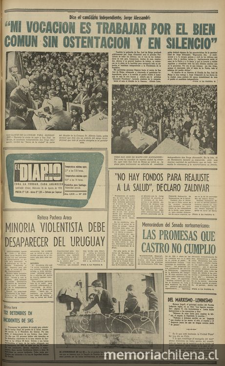 El Diario ilustrado. Santiago. N° 238. (26 de agosto de 1970). P.1 hasta p.3.