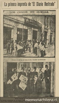 Pie de foto: Suplementeros de El Diario Ilustrado en huelga. 1902