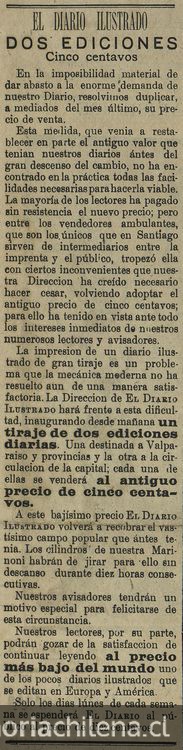 Editorial. "El Diario Ilustrado. Dos ediciones cinco centavos".