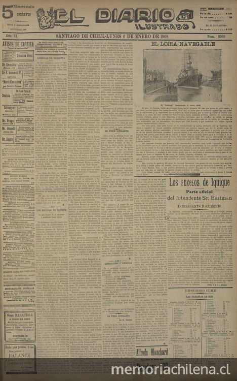 El Diario Ilustrado. Santiago. N° 2060 a N° 2068. (Del 6 de enero de 1908 al 14 de enero de 1908).