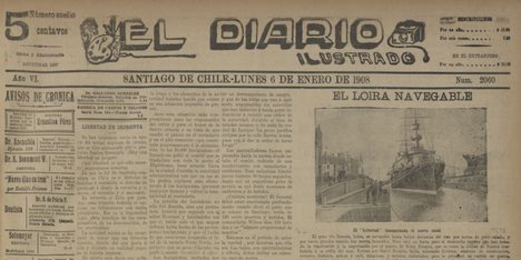 El Diario Ilustrado. Santiago. N° 2060 a N° 2068. (Del 6 de enero de 1908 al 14 de enero de 1908).