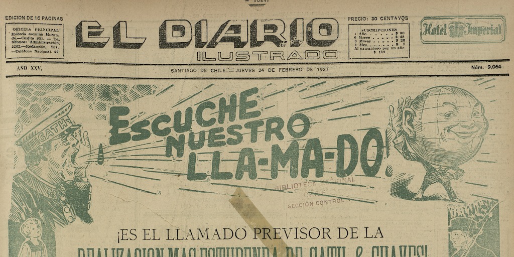 El Diario Ilustrado. Santiago. N° 9064. (24 de febrero de 1927). P. 3 y p. 25.