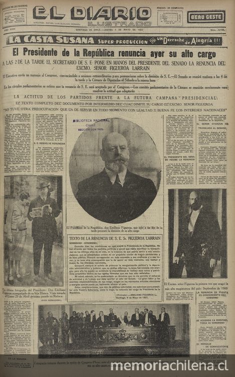 El Diario Ilustrado. Santiago. N° 9134. (5 de mayo de 1927). P. 1 y p. 5.