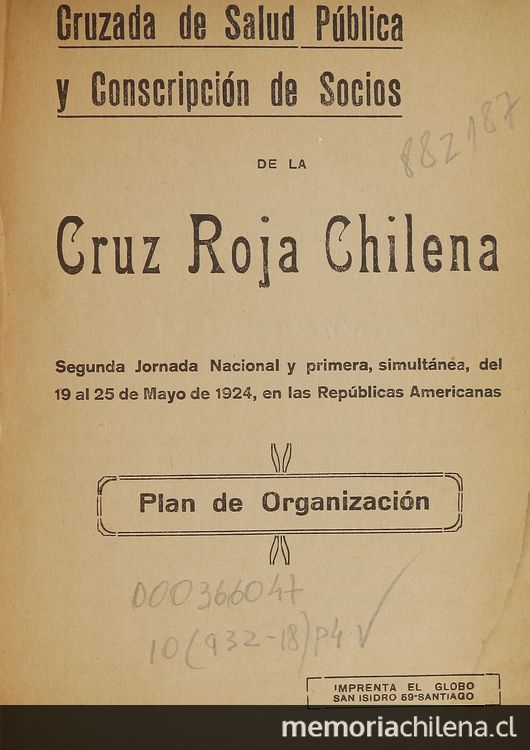 Cruzada de Salud Pública y conscripción de socios de la Cruz Roja Chilena: plan de organización