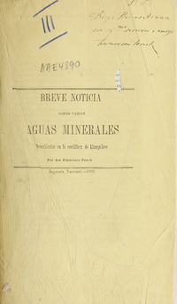 Breve noticia sobre varias aguas minerales descubiertas en la Cordillera de Llanquihue