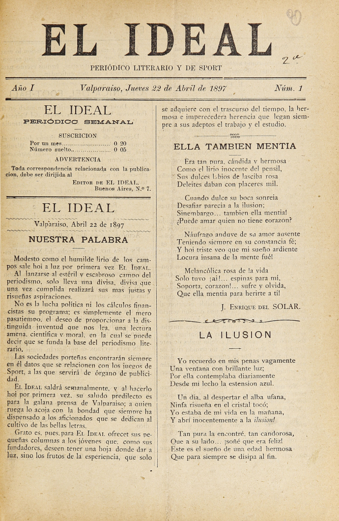 El Ideal. Año I, número 1, 22 de abril de 1897