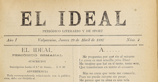 El Ideal. Año I, número 2, 29 de abril de 1897