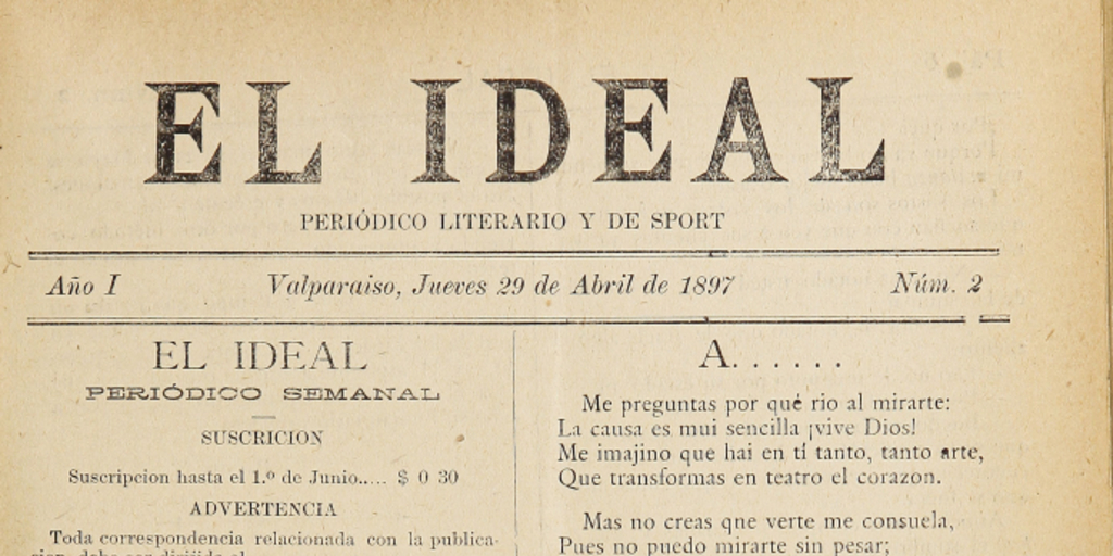 El Ideal. Año I, número 2, 29 de abril de 1897