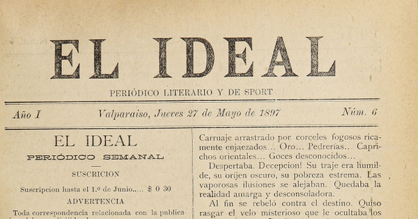 El Ideal. Año I, número 6,  27 de mayo de 1897
