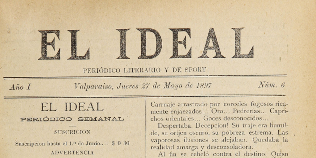 El Ideal. Año I, número 6,  27 de mayo de 1897