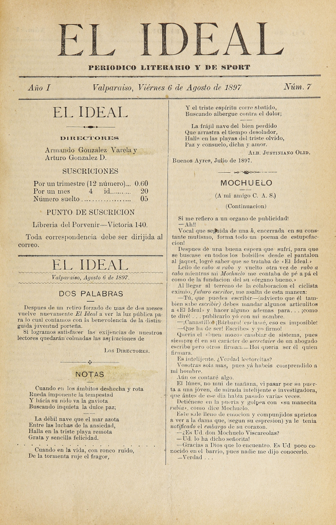 El Ideal. Año I, número 7, 6 de agosto de 1897