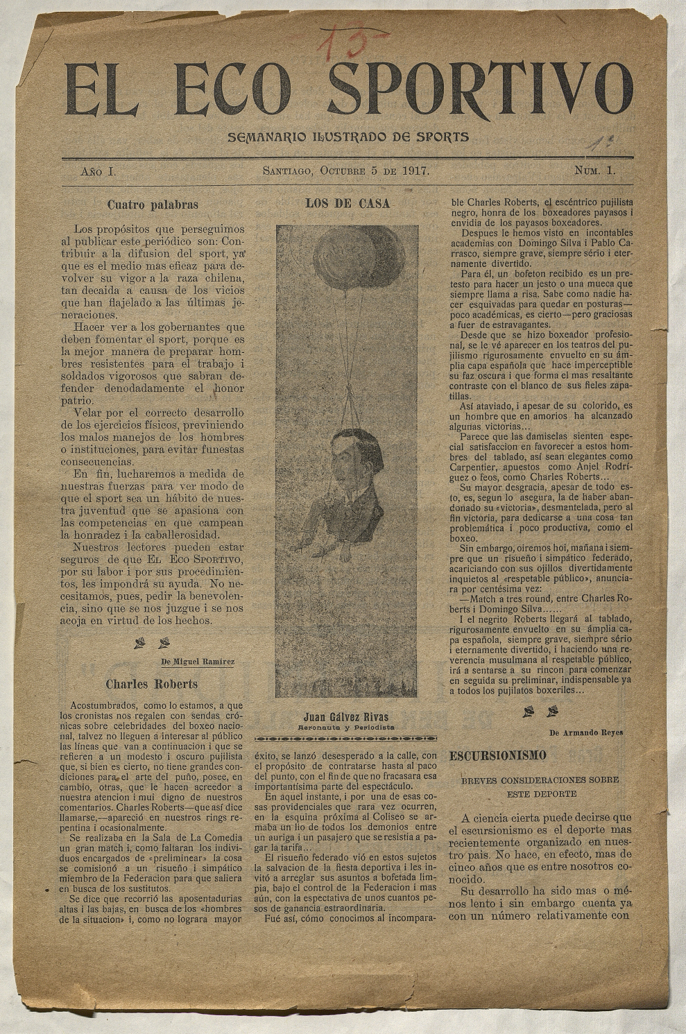 El Eco Sportivo. Semanario ilustrado de Sports. Año I, número 1, 5 de octubre de 1917